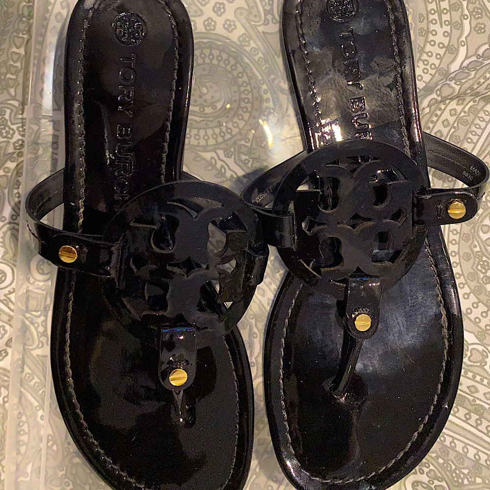 [SOLD] Tory Burch Black Patent Leather Miller Sandals 9.5